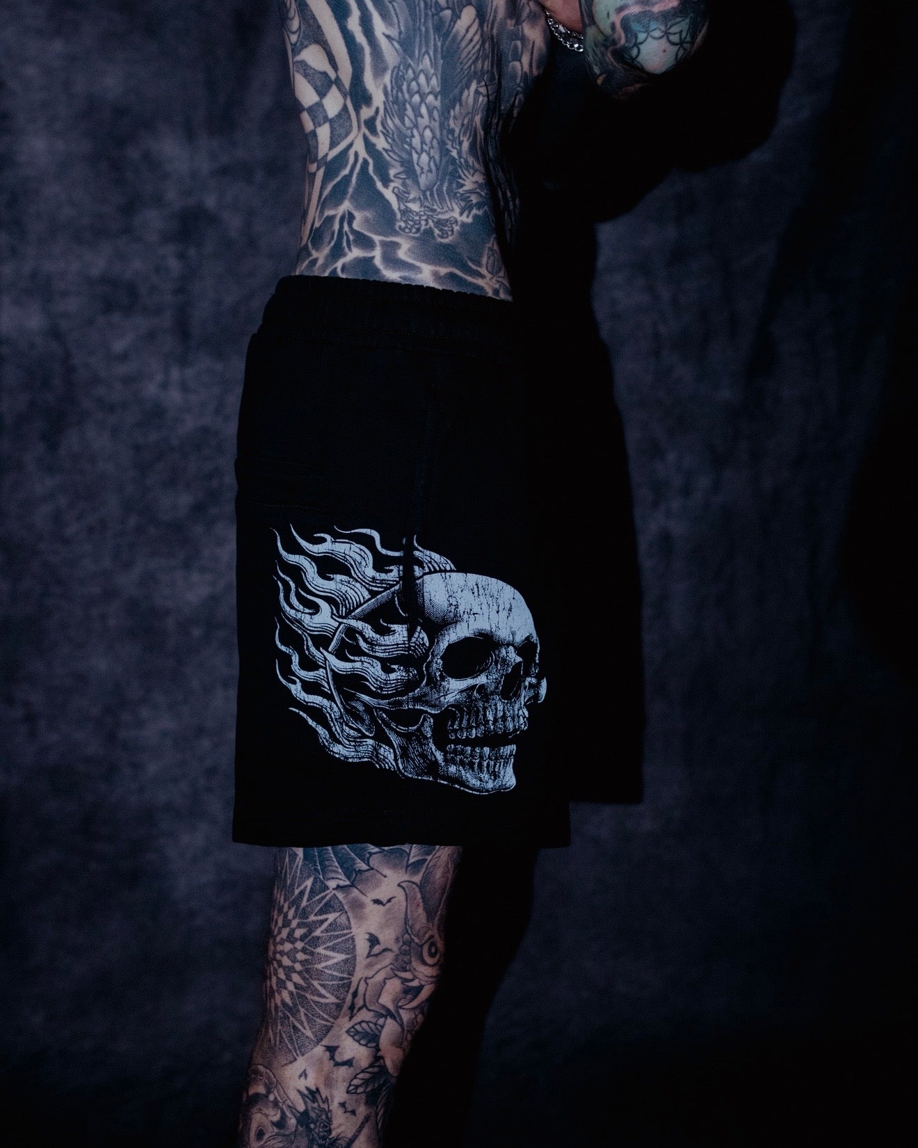 LIMITED FLAMING SKULL SHORTS